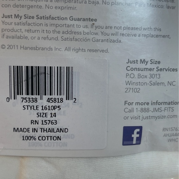 Just My Size by Hanes 5 Briefs White Plus Size 14 34/36 Cotton Panties Underwear - Picture 10 of 10